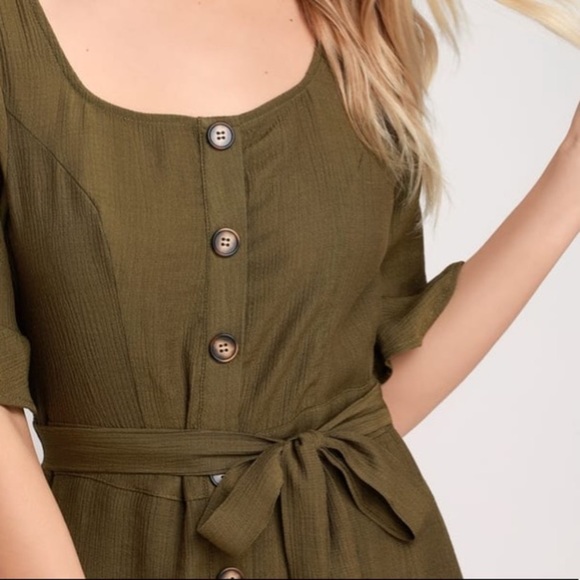 Olive Green Flounce Sleeve Dress - Picture 3 of 6